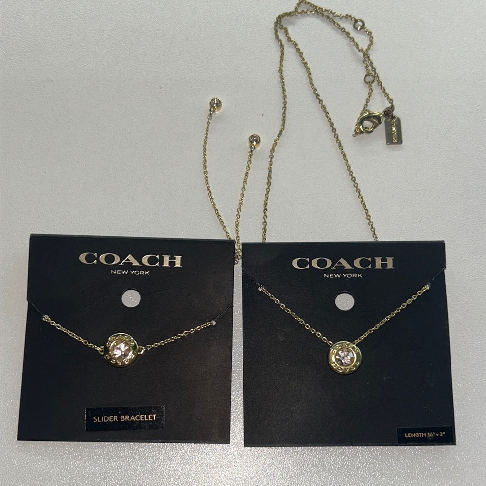 Coach Gold Pendant Necklace and Bracelet Set